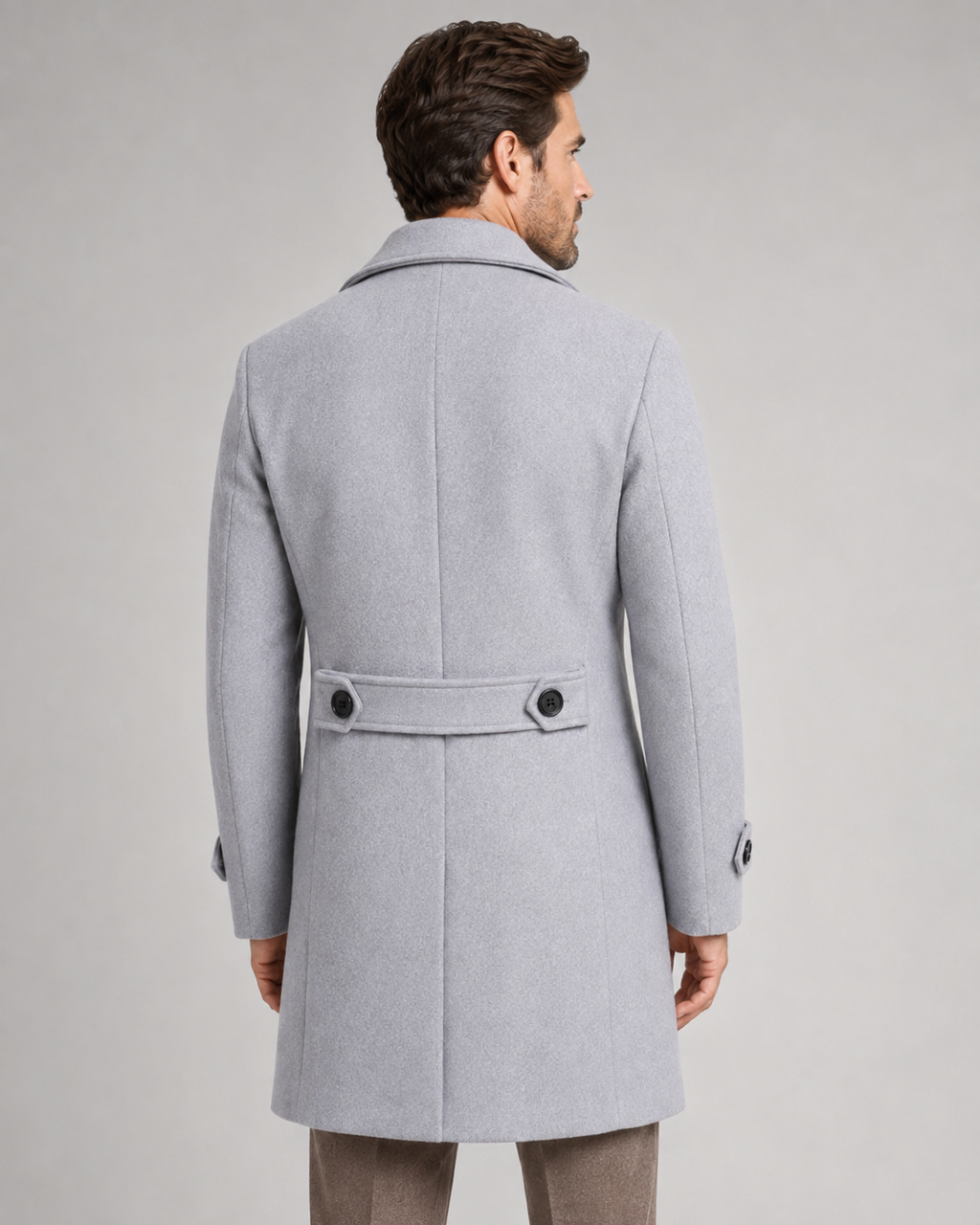 Men's Double-Breasted Long Overcoat - Wide Lapel Tailored Fit