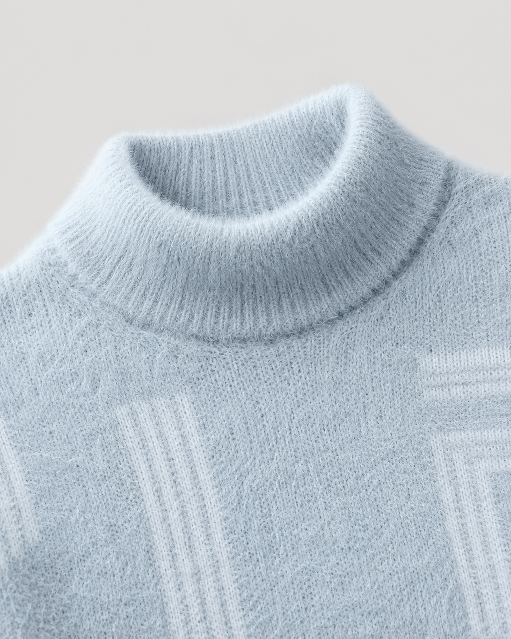 Men's Fluffy Knit Sweater - Geometric Funnel Neck Relaxed Fit