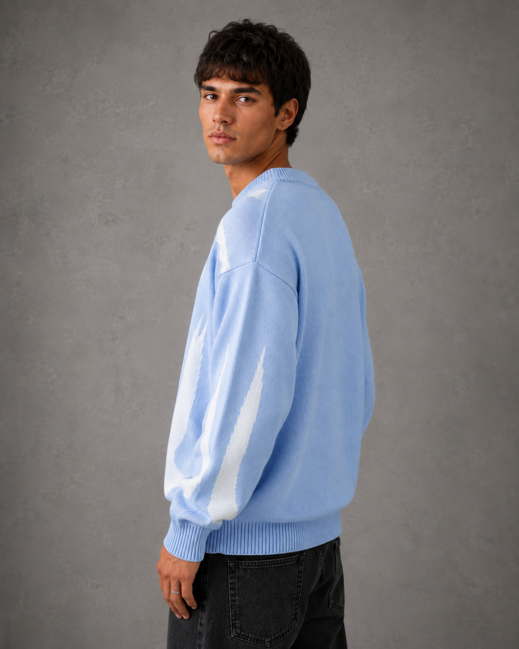 Men's Graphic Knit Sweater - Relaxed Crew Neck Streetwear Fit