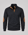 Men's Heathered Button Neck Sweater - Stand Collar Elbow Patches