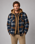 Men's Hooded Plaid Shacket - Quilted Lined Zip Front