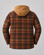 Men's Hooded Plaid Shacket - Quilted Lined Zip Front