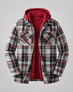 Men's Hooded Plaid Shacket - Quilted Lined Zip Front