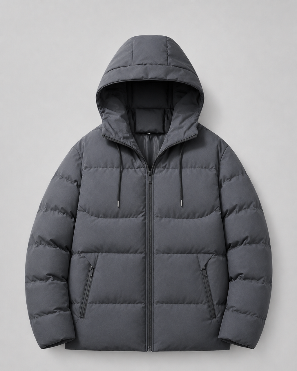 Men's Winter Puffer Jacket with Drawstring Hood and Zip Pockets