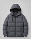 Men's Winter Puffer Jacket with Drawstring Hood and Zip Pockets