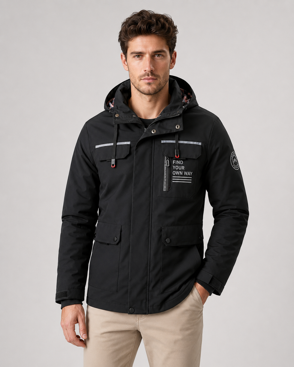 Men's Hooded Winter Parka - Utility Pockets Regular Fit