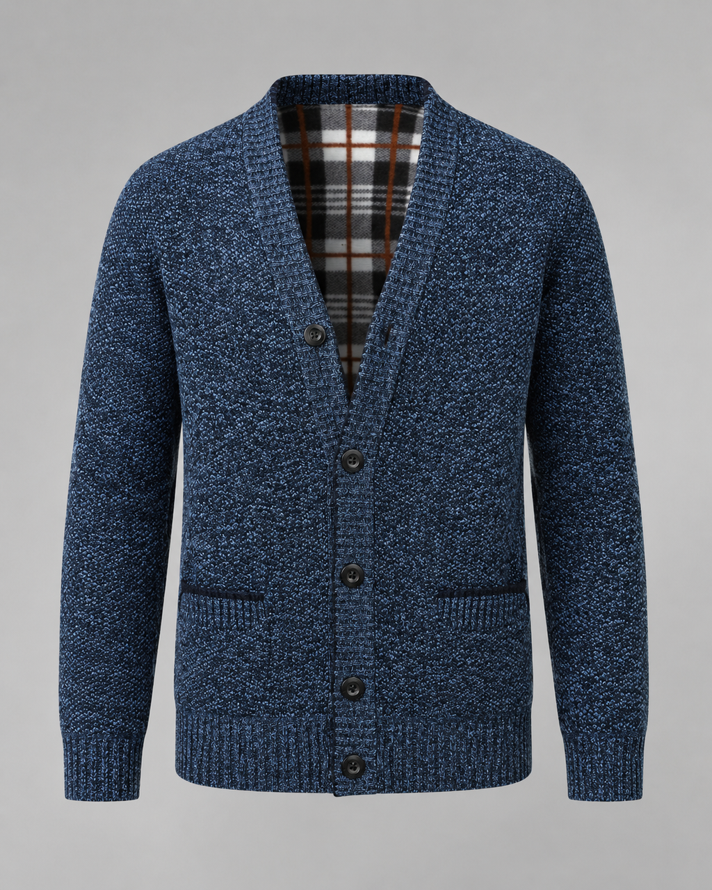 Men's Knitted Button Cardigan - V-Neck Regular Fit Ribbed Trim