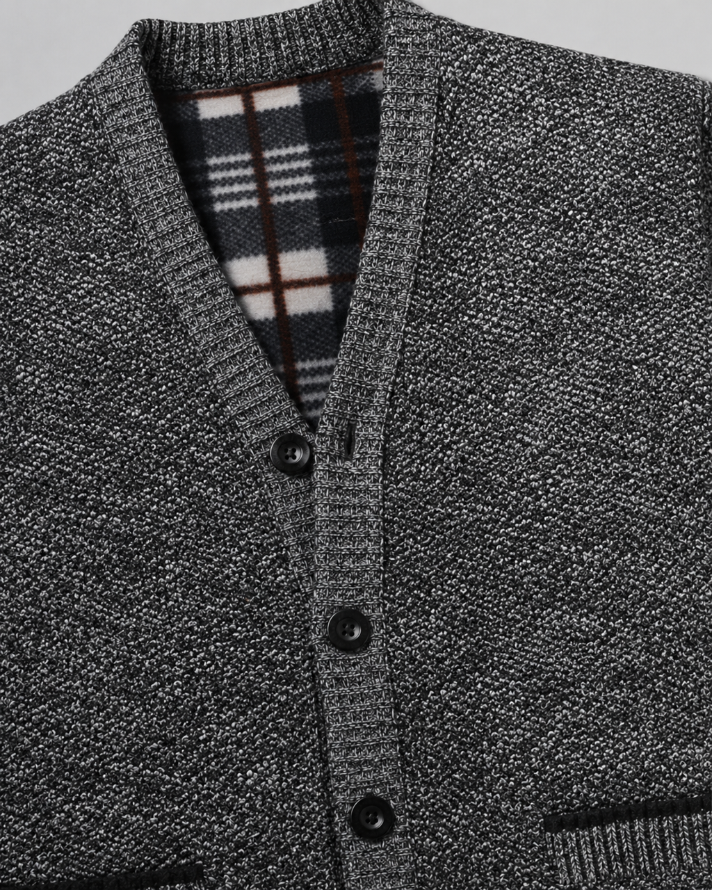 Men's Knitted Button Cardigan - V-Neck Regular Fit Ribbed Trim