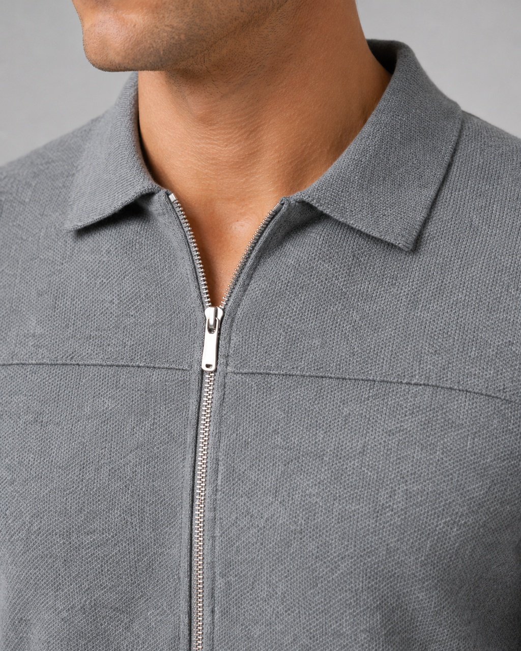 Men's Knitted Full Zip Cardigan - Collared Regular Fit