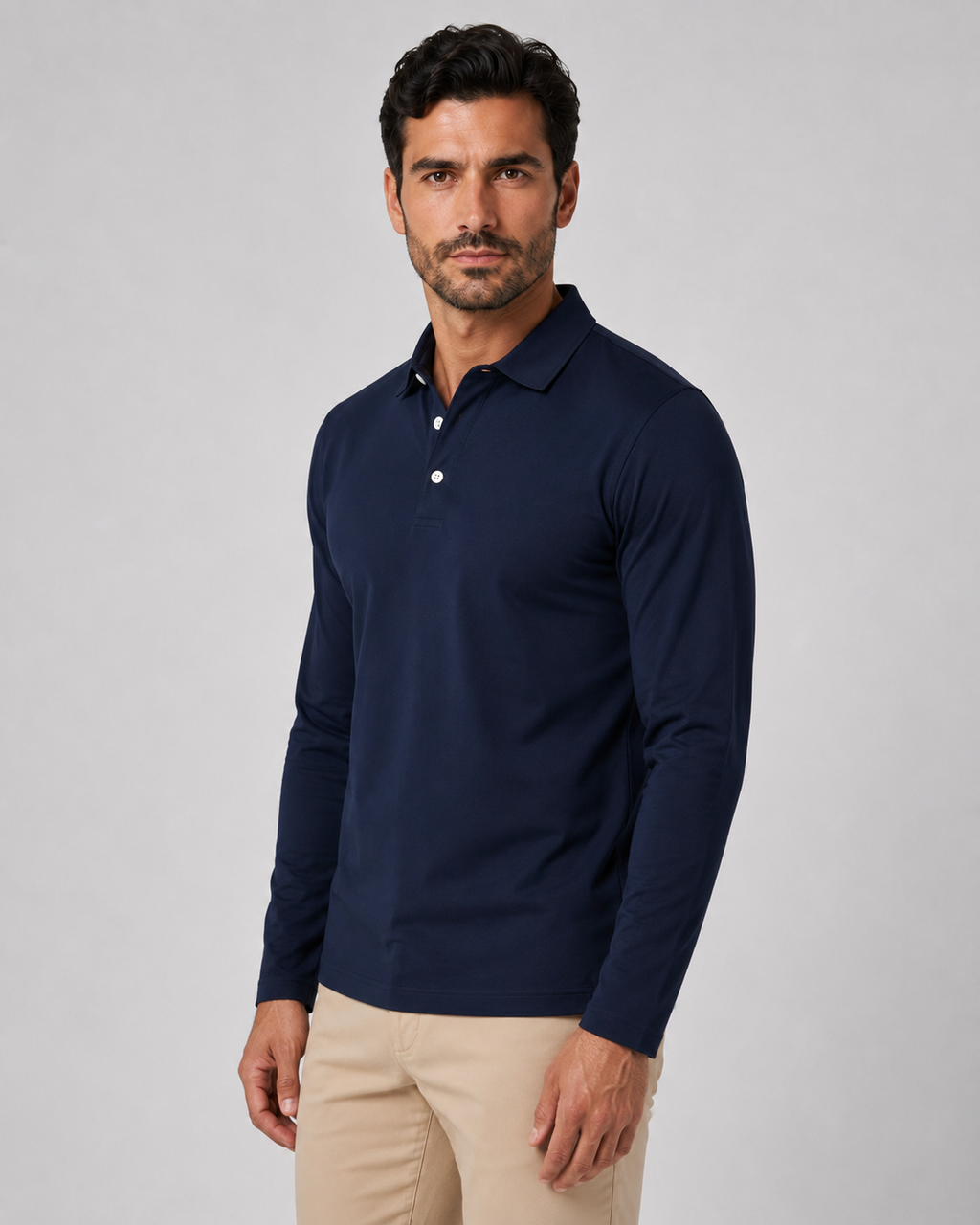Men's Long Sleeve Jersey Polo Shirt