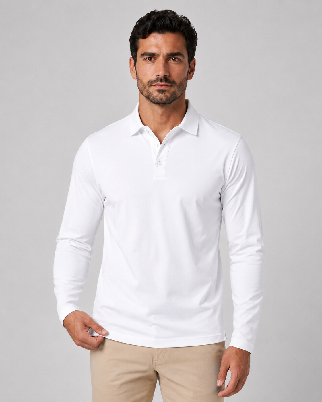 Men's Long Sleeve Jersey Polo Shirt