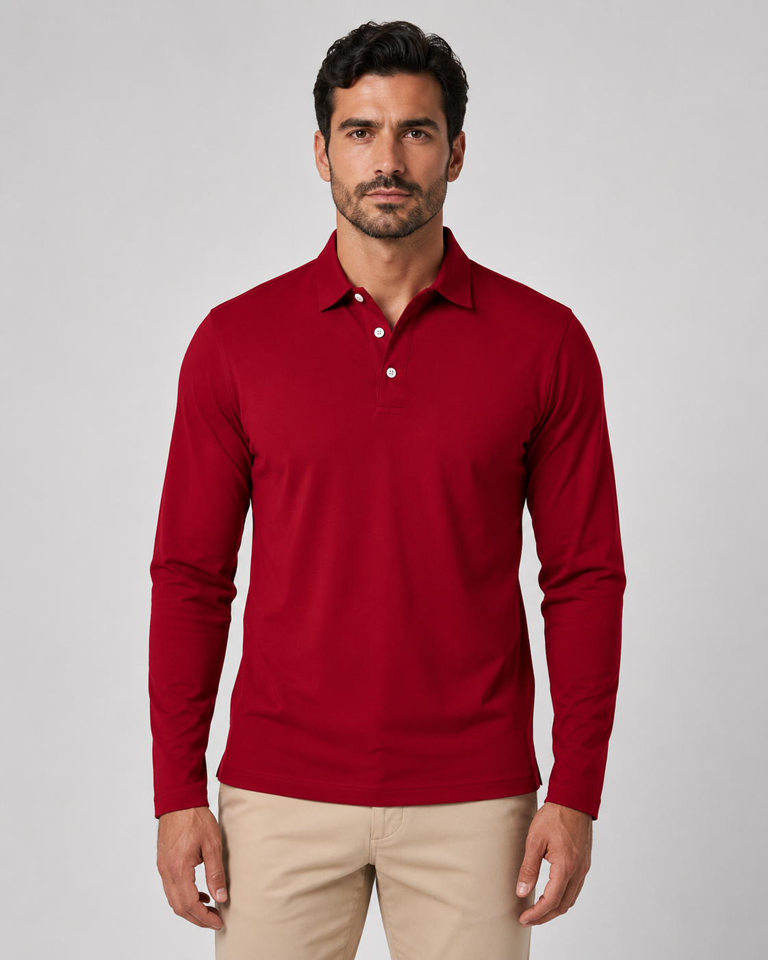 Men's Long Sleeve Jersey Polo Shirt