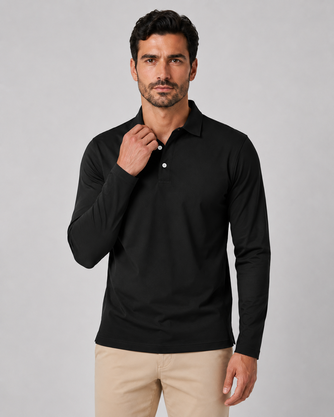 Men's Long Sleeve Jersey Polo Shirt