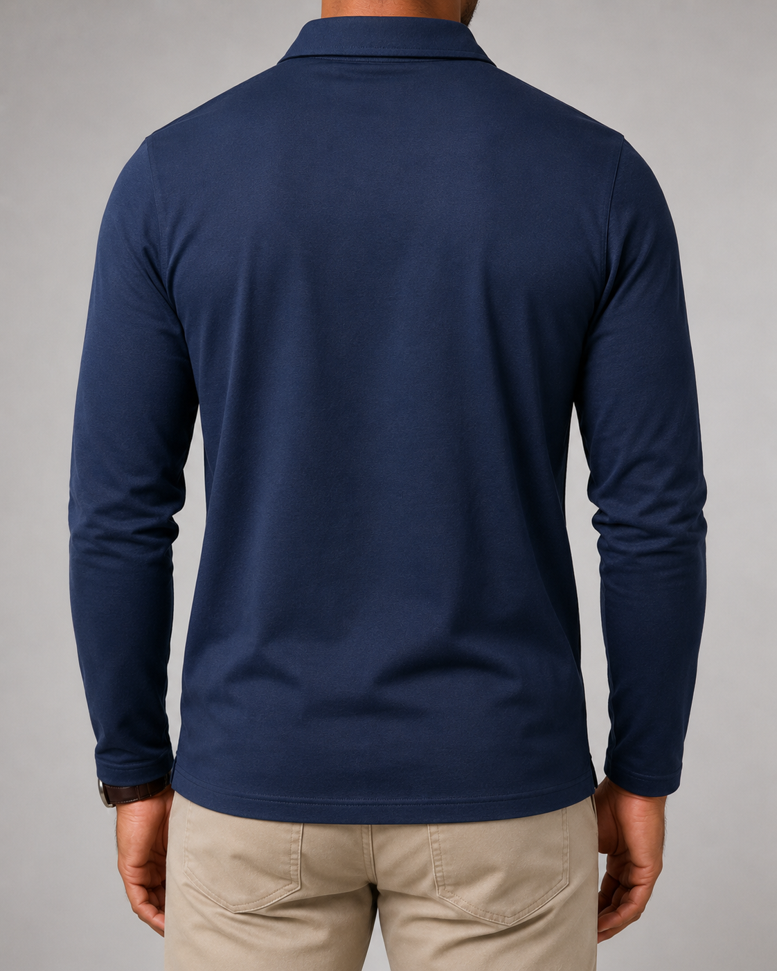 Men's Long Sleeve Polo Shirt with Gingham Trim