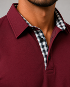 Men's Long Sleeve Polo Shirt with Gingham Trim