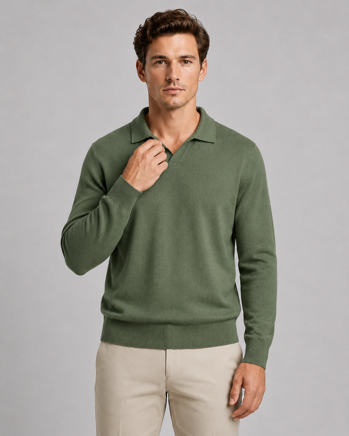 Men's Open-Collar Knitted Polo