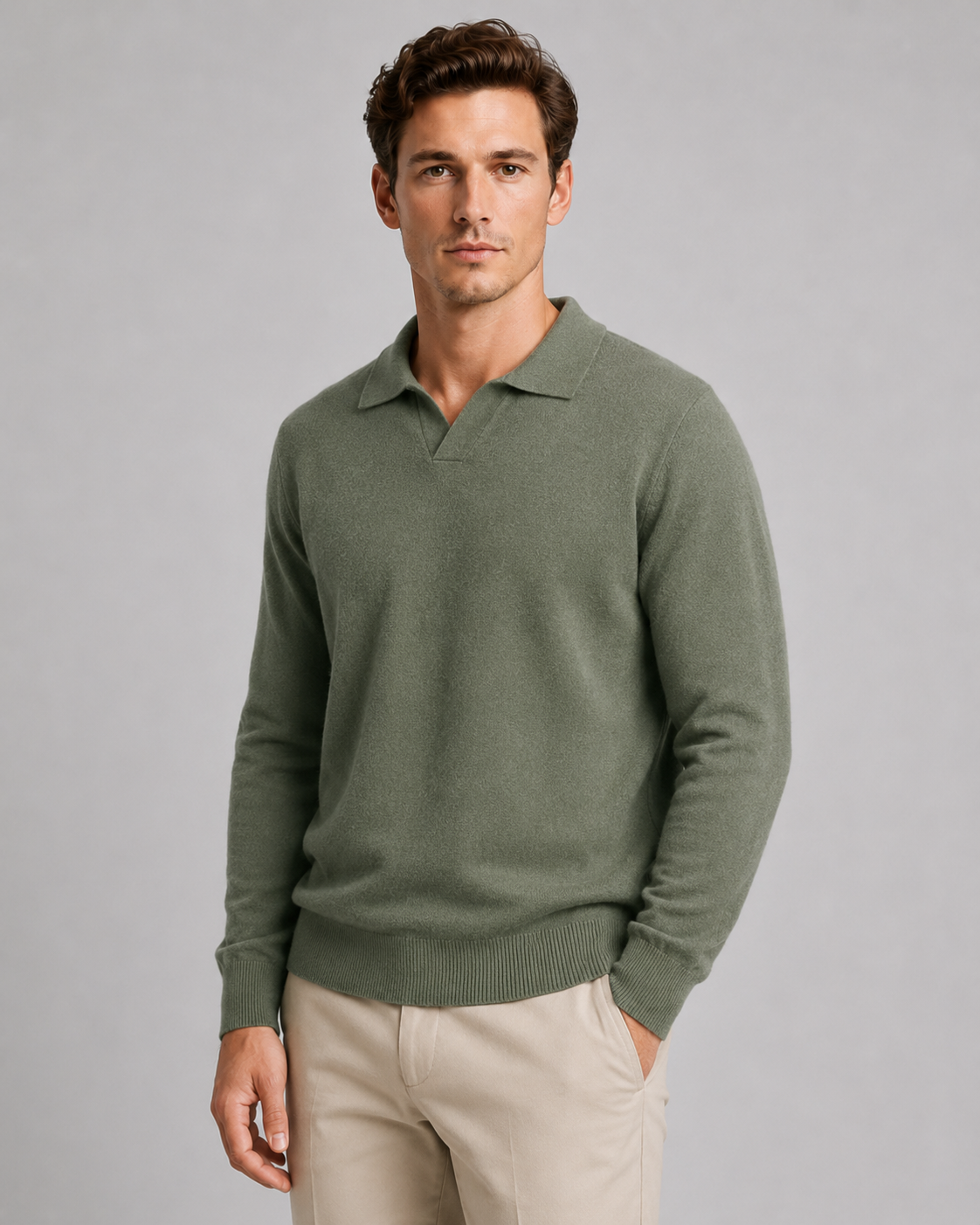 Men's Open-Collar Knitted Polo