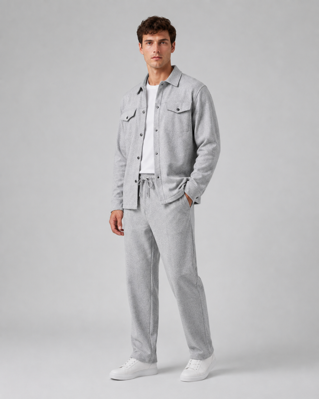 Men's Overshirt & Trousers Set - Relaxed Drawstring Fit