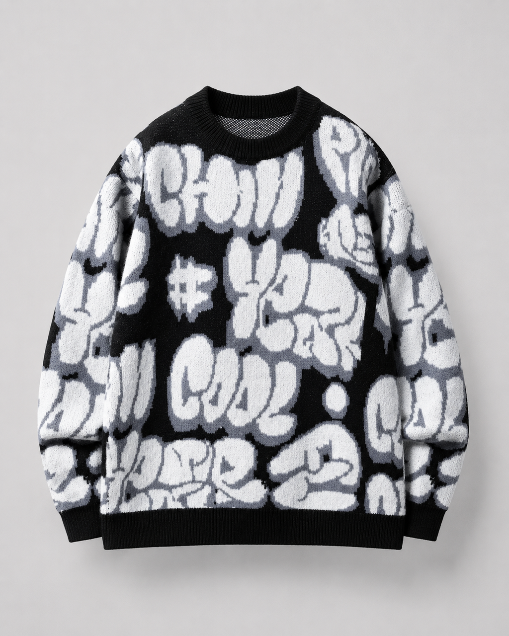 Men's Oversized Graphic Knit Sweater - Graffiti Drop Shoulder Fit