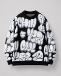 Men's Oversized Graphic Knit Sweater - Graffiti Drop Shoulder Fit