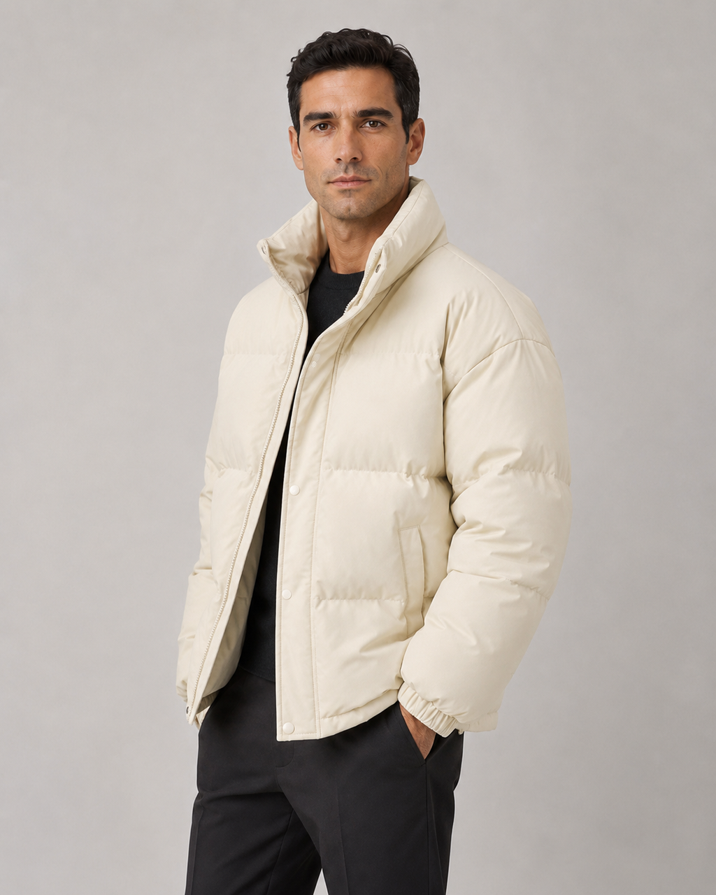 Men's Oversized Winter Puffer Jacket with Stand Collar