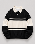 Men's Rugby Polo Sweater - Colour Block Long Sleeve Relaxed Fit