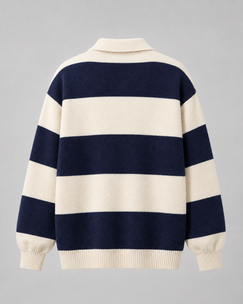 Men's Rugby Stripe Knitted Polo Sweater - Relaxed Fit Long Sleeve