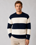 Men's Striped Knit Crew Neck Sweater - Relaxed Fit