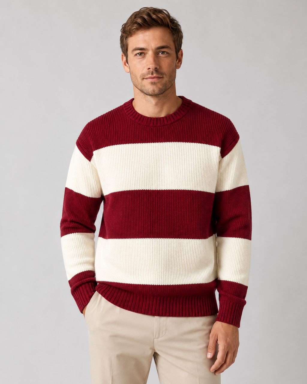 Men's Striped Knit Crew Neck Sweater - Relaxed Fit