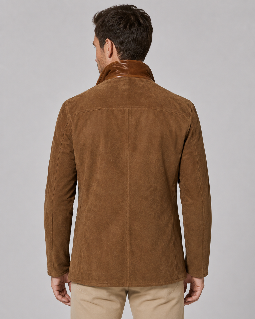 Men's Suede-Look Jacket - Layered Zip Collar Regular Fit