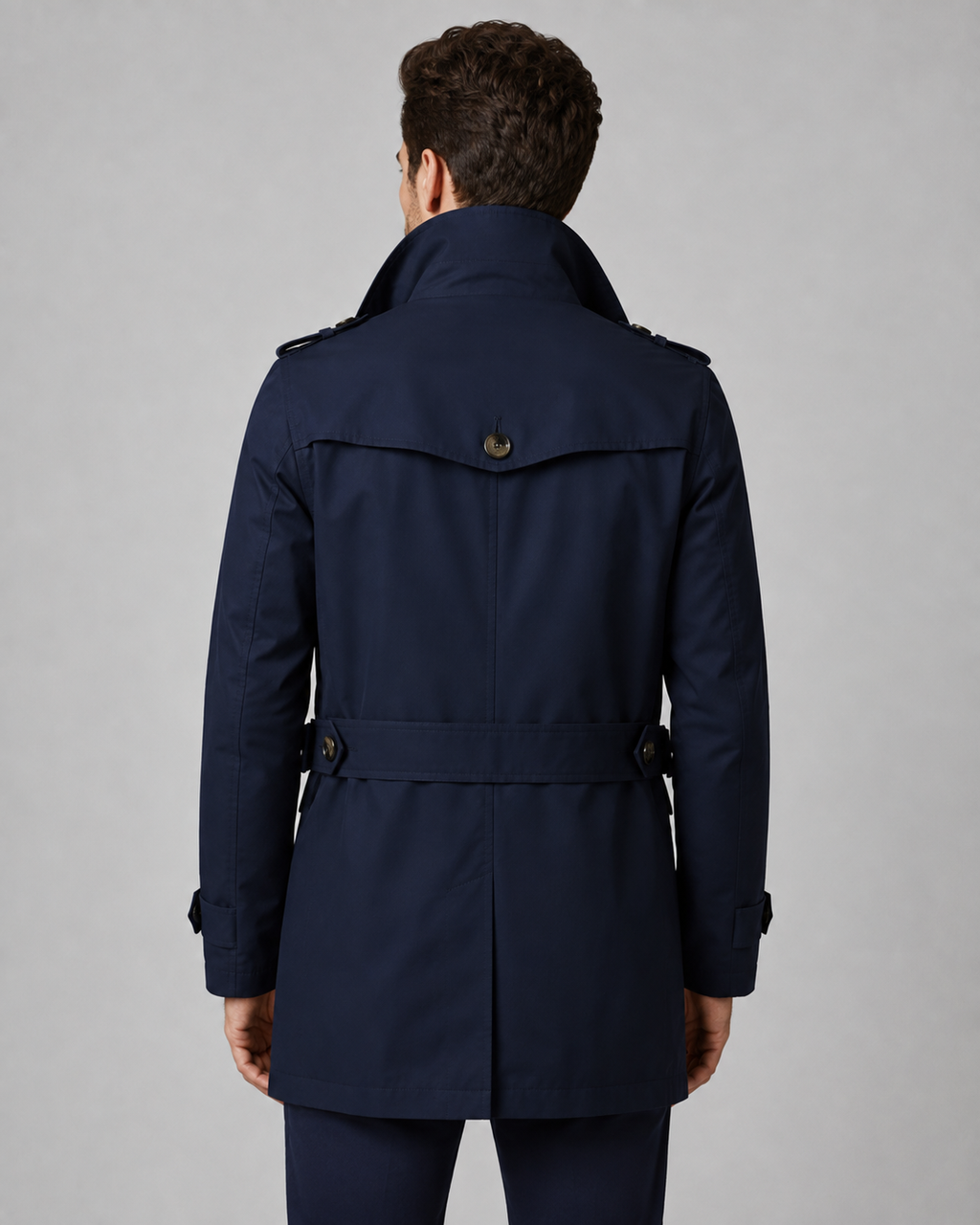 Men's Trench Coat - Button Front Epaulettes Mid-Length
