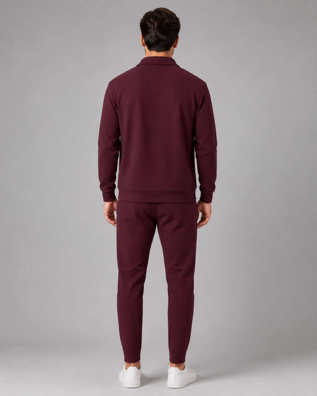 Men's Waffle Textured Tracksuit Set – Collared Zip Jacket & Pants