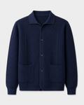 Men's Wool Knitted Overshirt - Textured Knit Button-Front