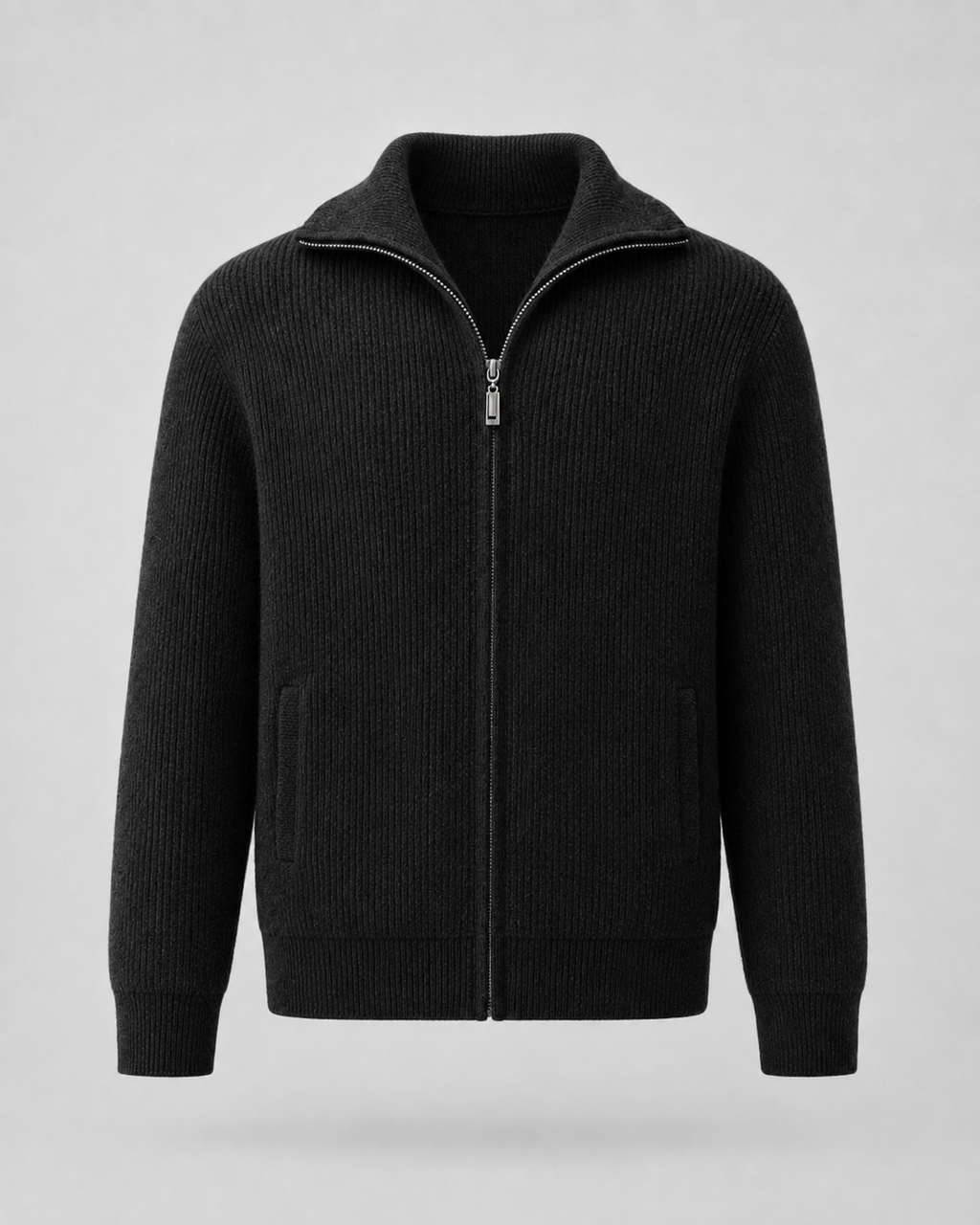 Men's Wool Quarter Zip Sweater - Ribbed Mock Neck Regular Fit