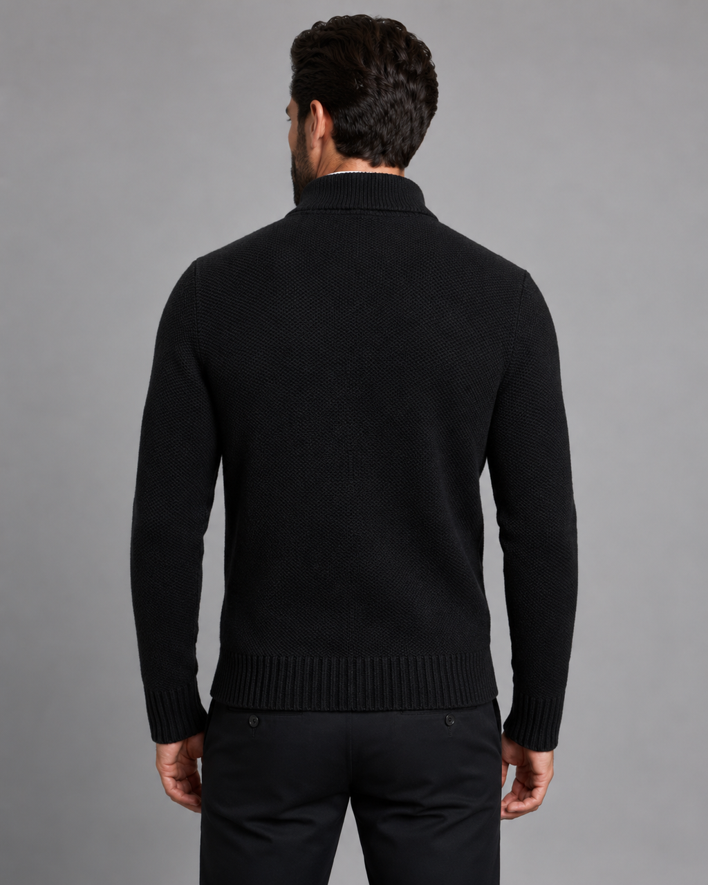Men's Zip-Up Knitted Sweater - Funnel Neck Textured Regular Fit