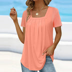 Michaela Square Neck Pleated Top