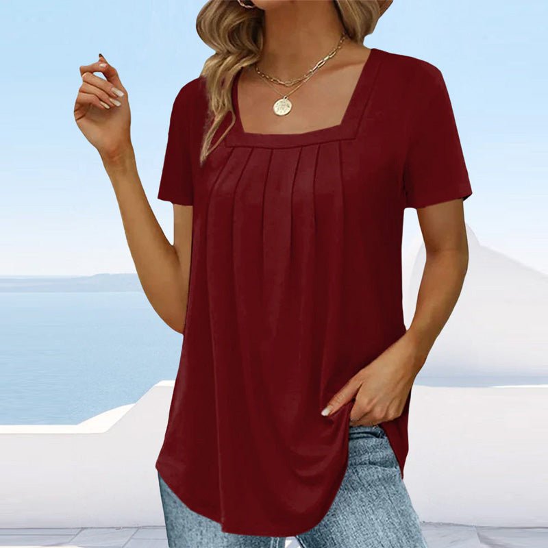 Michaela Square Neck Pleated Top