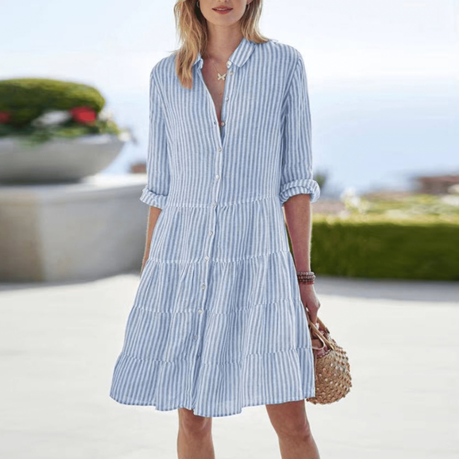 Cassandra Breezy Striped Dress with Buttons
