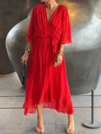Whitney Elegant Soft V-Neck Silk Dress