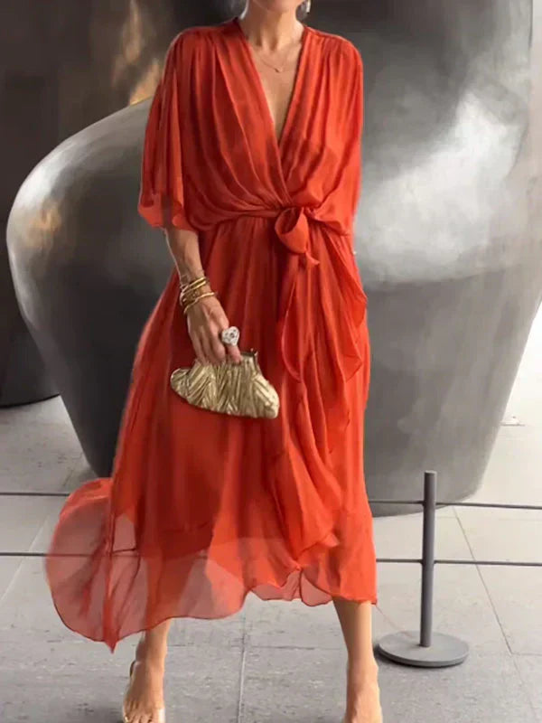 Whitney Elegant Soft V-Neck Silk Dress