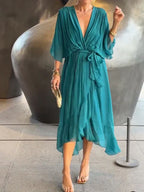 Whitney Elegant Soft V-Neck Silk Dress