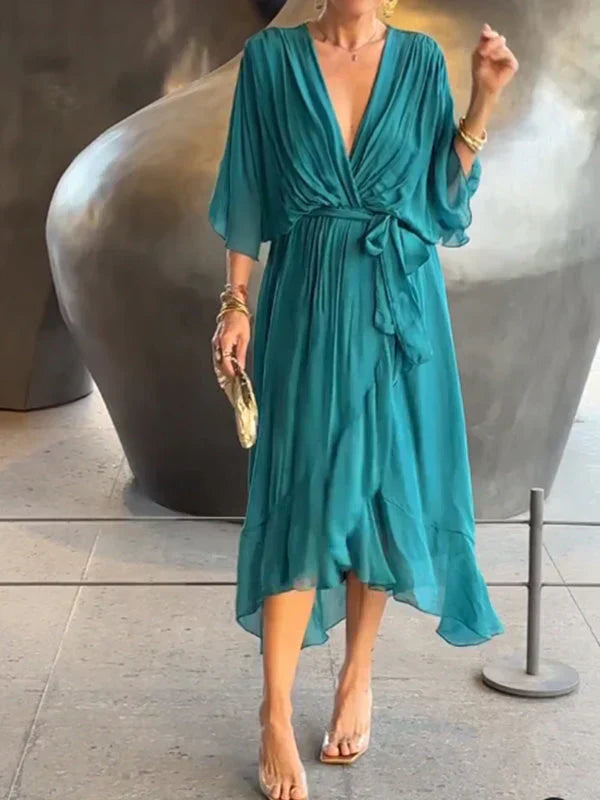 Whitney Elegant Soft V-Neck Silk Dress