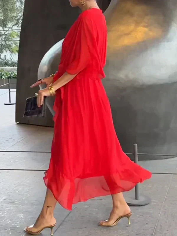 Whitney Elegant Soft V-Neck Silk Dress