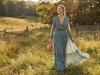 Bohemian Floral Print Maxi Dress with Long Sleeves
