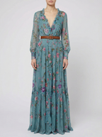 Bohemian Floral Print Maxi Dress with Long Sleeves