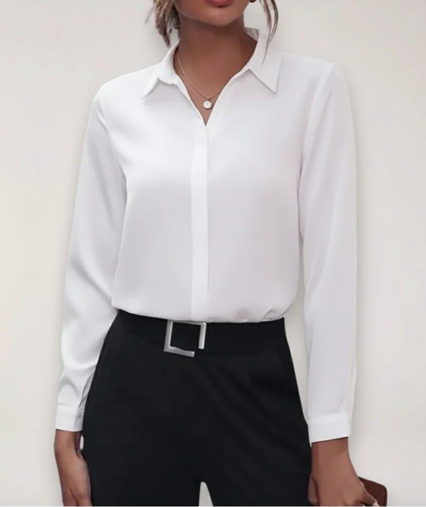 Spring Office Button-Front Blouse