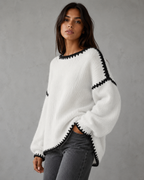 Women's Chunky Knit Sweater - Contrast Stitch Oversized Fit