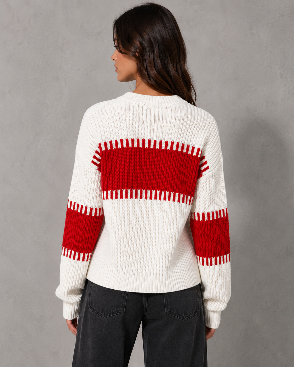Women's Colour Block Knit Sweater - Crew Neck Long Sleeve Relaxed Fit