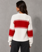 Women's Colour Block Knit Sweater - Crew Neck Long Sleeve Relaxed Fit