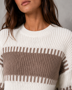 Women's Colour Block Knit Sweater - Crew Neck Long Sleeve Relaxed Fit